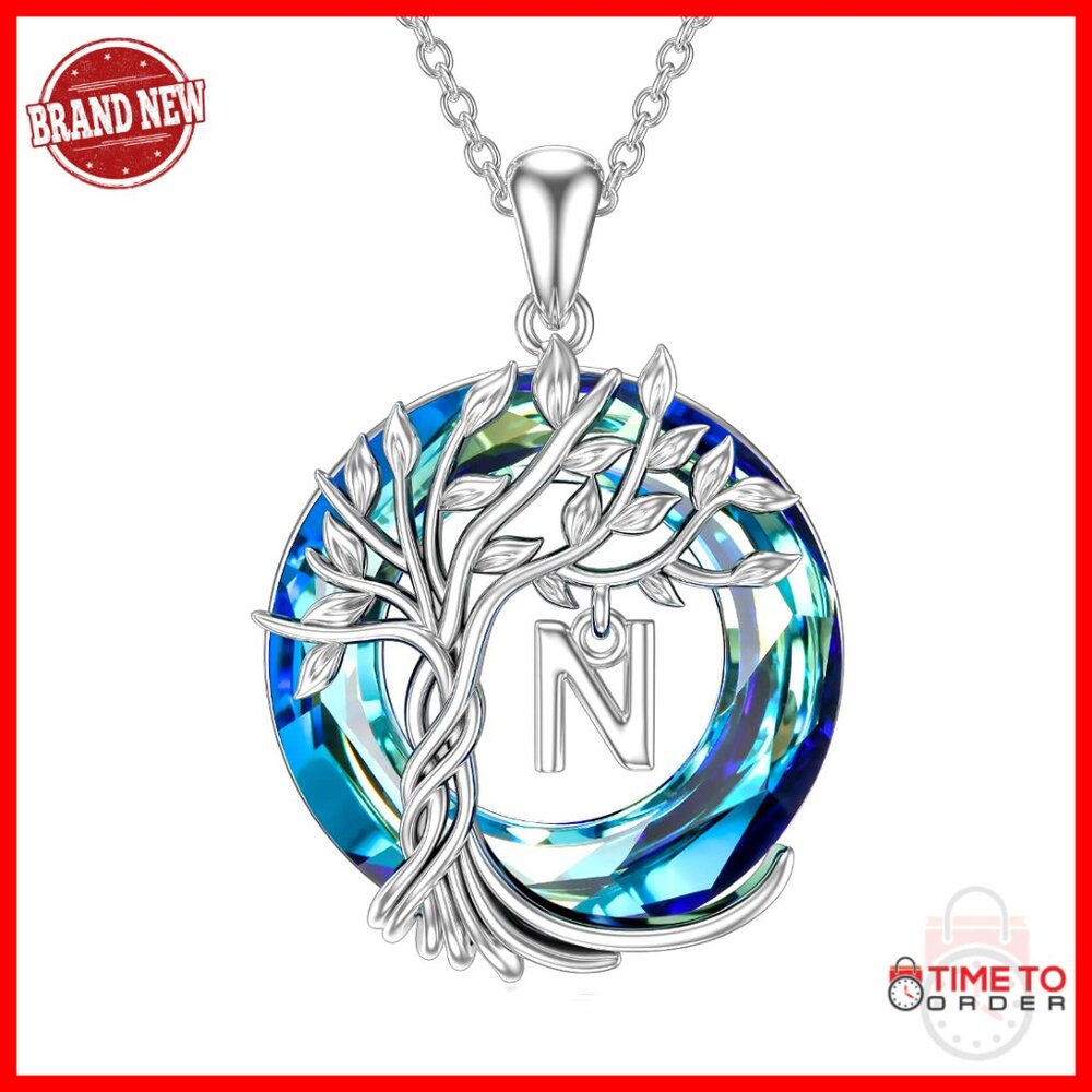925 Sterling Silver Tree Of Life Initial Pendant Necklace Gift For Women